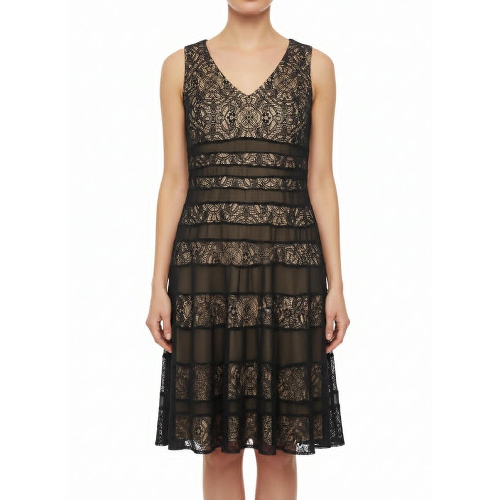Anne Klein Size 4‎ Woman's Black Beige Lace Sheath Career Cocktail  Classy Dress